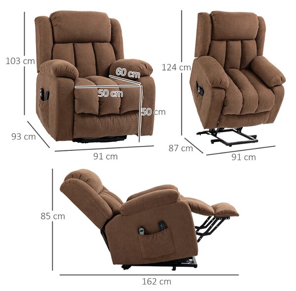 HOMCOM Poltrona Relax Massaggiante con Telecomando e Tasche, Sedia Alzapersona con Schienale Reclinabile a 135° e Poggiapiedi, Marrone | Aosom Italy