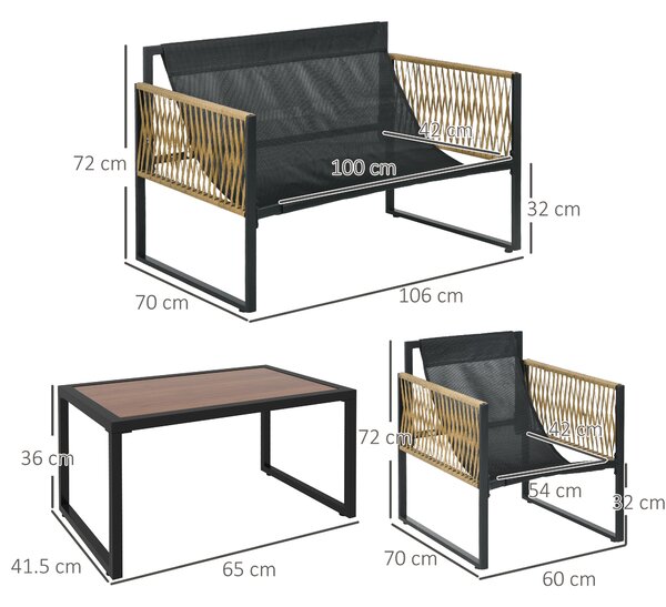 Outsunny Set da Giardino 4 Pezzi in Rattan con Divanetto, 2 Sedie e Tavolino da Caffè, Grigio e Marrone