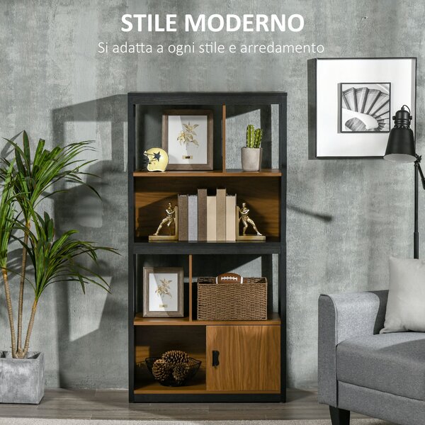HOMCOM Mobile Libreria 4 Livelli Aperti con Armadietto, in Truciolato e MDF, 76.5x30x150 cm, Marrone e Nero|Aosom