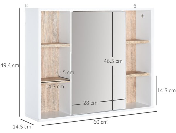 HOMCOM Armadietto con Specchio in MDF e Truciolato con 3 Ripiani Laterali e Ripiano Regolabile Interno, 60x14.5x49.4 cm|Aosom