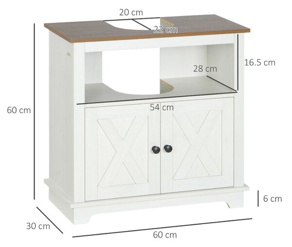 Kleankin Mobile Bagno Sotto Lavabo con Armadietto a 2 Ante e Ripiano Aperto, in Truciolato, 60x30x60 cm|Aosom