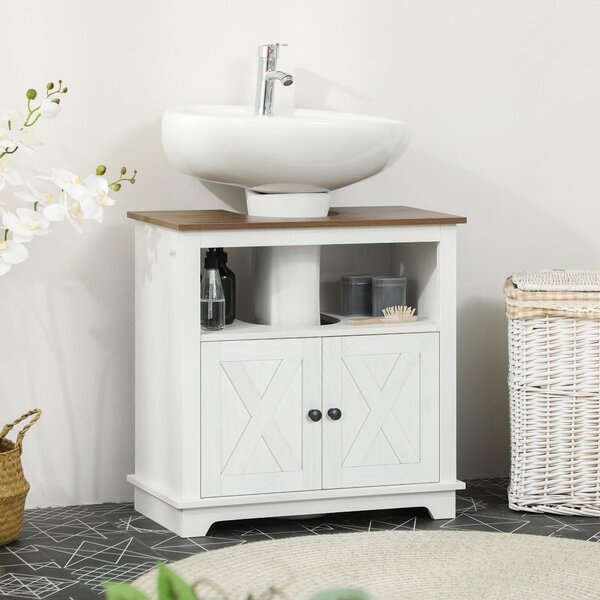 Kleankin Mobile Bagno Sotto Lavabo con Armadietto a 2 Ante e Ripiano Aperto, in Truciolato, 60x30x60 cm|Aosom