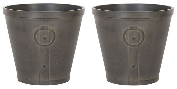 Set di 2 vasi per piante in fibra di argilla marrone 37 x ⌀ 36 cm per esterni interni per tutte le stagioni Beliani