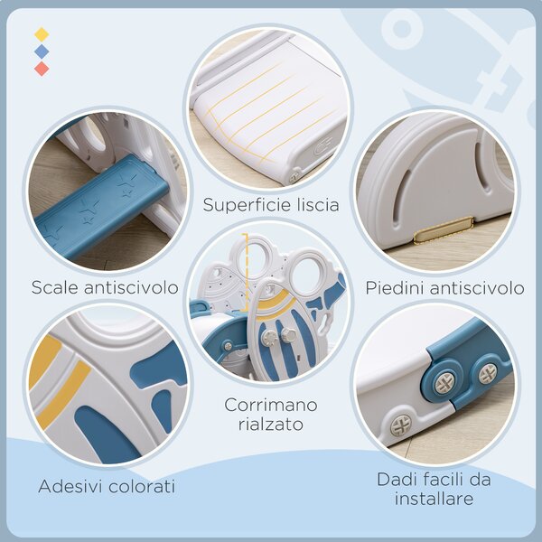 AIYAPLAY Scivolo per Bambini 18-36 Mesi in PE e PP a Tema Spaziale con Scale Antiscivolo, 157x46.5x80 cm|Aosom