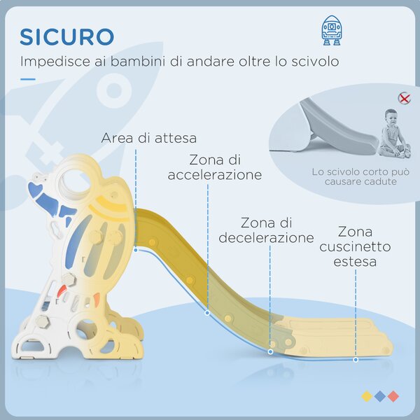 AIYAPLAY Scivolo per Bambini 18-36 Mesi in PE e PP a Tema Spaziale con Scale Antiscivolo, 157x46.5x80 cm|Aosom