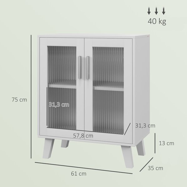 HOMCOM Credenza Moderna Multiuso con 2 Ante Trasparenti e 2 Ripiani, 61x35x75cm, Bianco|Aosom