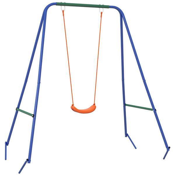 Outsunny Altalena da Giardino 2 in 1 per Neonati e Bambini da 6 Mesi a 8 Anni, Arancione e Blu
