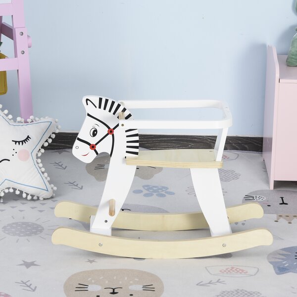 HOMCOM Cavallo a Dondolo Classico in Legno per Bambini 1-3 Anni con Bordo, Maniglie e Poggiapiedi, 68x26.5x48cm, Bianco|Aosom