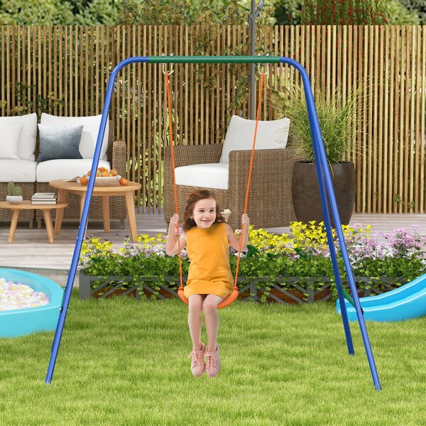 Outsunny Altalena da Giardino 2 in 1 per Neonati e Bambini da 6 Mesi a 8 Anni, Arancione e Blu