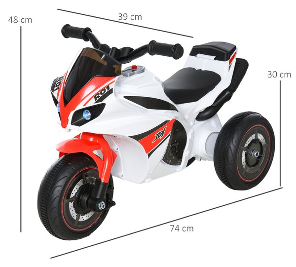 HOMCOM Moto a 3 Ruote per Bambini 18-36 Mesi con Musica Fari Senza Pedale in PP Metallo Bianca Rossa|Aosom
