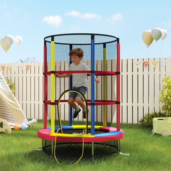 HOMCOM Trampolino per Bambini 3-6 Anni con Rete di Sicurezza, Senza Molle, Ø160x190 cm, Multicolore | Aosom Italy