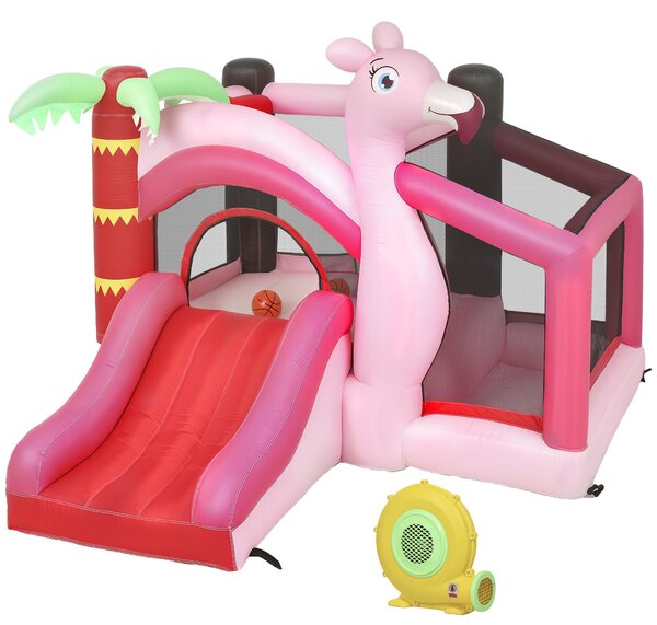 AIYAPLAY Castello Gonfiabile Scivolo e Trampolino 4 in 1, 255x230x196cm, Rosa | Aosom Italy