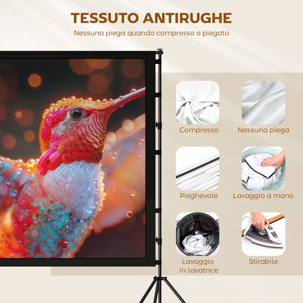 HOMCOM Telo per Proiettore 120" 16:9 HD 4K/8K, Angolo di Visione 160°, Doppia Facciata e Treppiedi Pieghevoli, Bianco | Aosom Italy