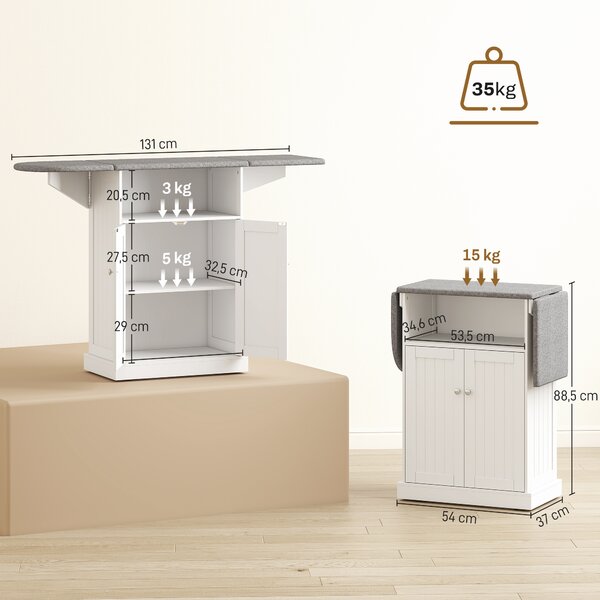 HOMCOM Mobile Asse da Stiro e Mobile da Stiro Pieghevole, 131x37x88.5 cm, Bianco | Aosom Italy