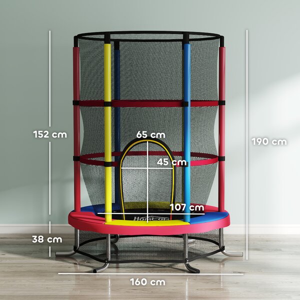 HOMCOM Trampolino per Bambini 3-6 Anni con Rete di Sicurezza, Senza Molle, Ø160x190 cm, Multicolore | Aosom Italy