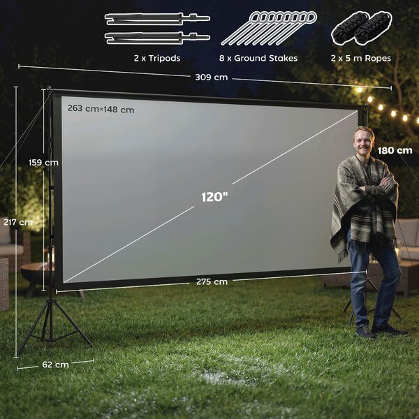 HOMCOM Telo per Proiettore 120" 16:9 HD 4K/8K, Angolo di Visione 160°, Doppia Facciata e Treppiedi Pieghevoli, Bianco | Aosom Italy