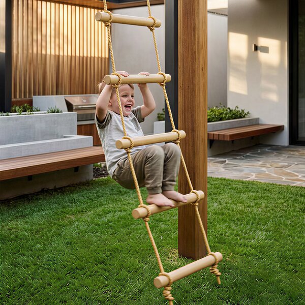 AIYAPLAY Scaletta per Bambini 3-8 Anni a 5 Pioli con Fibbie e Cinghie, in Legno e PE, color Legno | Aosom Italy