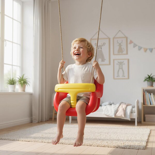 AIYAPLAY Altalena per Bambini 9-36 mesi Regolabile con Corde e Moschettoni, in PE, 28x36x180 cm, Rossa e Gialla | Aosom Italy