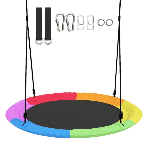 AIYAPLAY Altalena Nido per Bambini 3-8 Anni con Corde e Cinghie, in PE e Tessuto Oxford, 120x120x180 cm, Multicolore | Aosom Italy