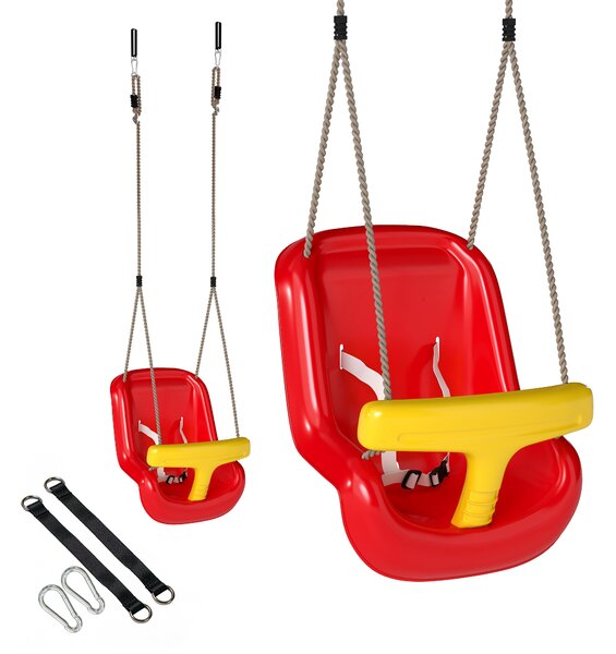 AIYAPLAY Altalena per Bambini 9-36 mesi Regolabile con Corde e Moschettoni, in PE, 28x36x180 cm, Rossa e Gialla | Aosom Italy