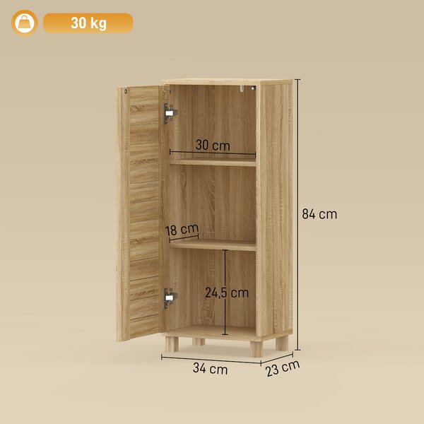 HOMCOM Mobile da Bagno Stretto con Porta a Doghe e 3 Ripiani, 34x23x84 cm, Legno Naturale | Aosom Italy