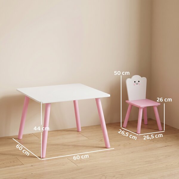 AIYAPLAY Set Tavolo e 2 Sedie per Bambini 3-6 Anni in Legno con Angoli Arrotondati, Tema Zucchero Filato, Rosa | Aosom Italy