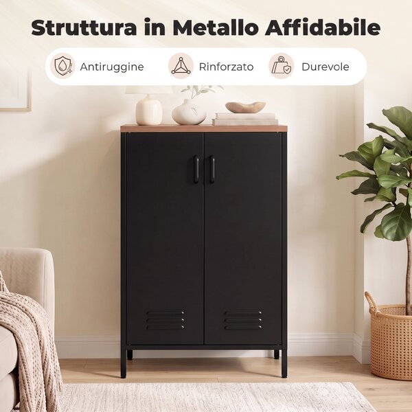 HOMCOM Credenza in Metallo con 2 Ante e Ripiano Regolabile, per Soggiorno/Studio, Nero | Aosom Italy