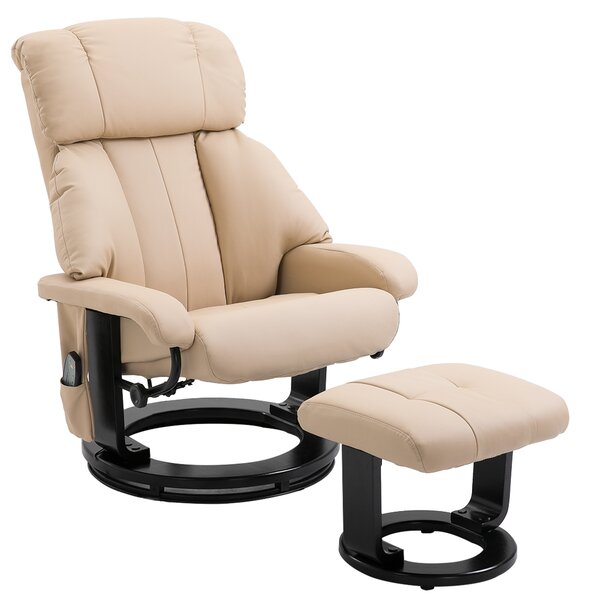 HOMCOM Poltrona Relax Reclinabile Massaggiante con Pouf Poggiapiedi e Telecomando, Beige | Aosom Italy