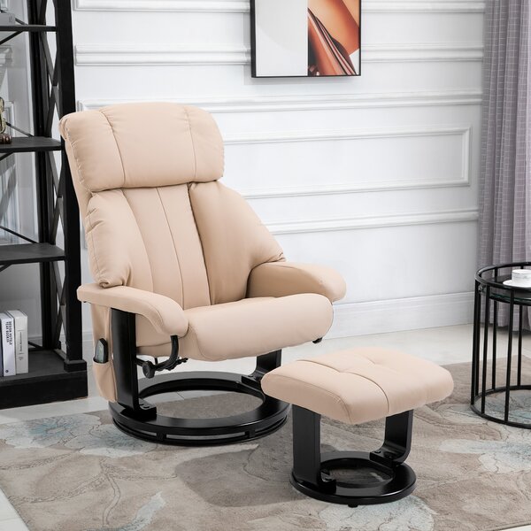 HOMCOM Poltrona Relax Reclinabile Massaggiante con Pouf Poggiapiedi e Telecomando, Beige | Aosom Italy