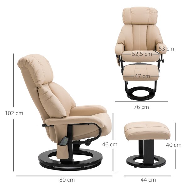 HOMCOM Poltrona Relax Reclinabile Massaggiante con Pouf Poggiapiedi e Telecomando, Beige | Aosom Italy