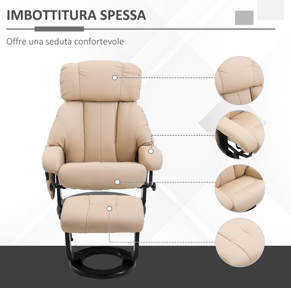 HOMCOM Poltrona Relax Reclinabile Massaggiante con Pouf Poggiapiedi e Telecomando, Beige | Aosom Italy