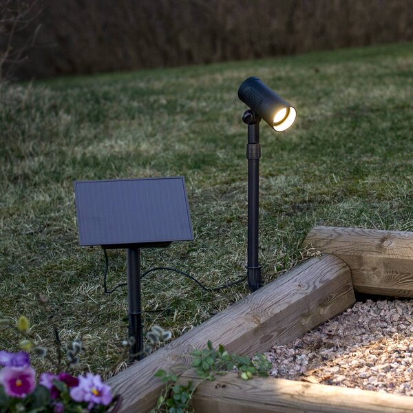 STAR TRADING Faretto solare a LED Powerspot 53 cm, 250 lm, nero, picchetto da terra, Nero, Plastica, Moderno, Lampade solari