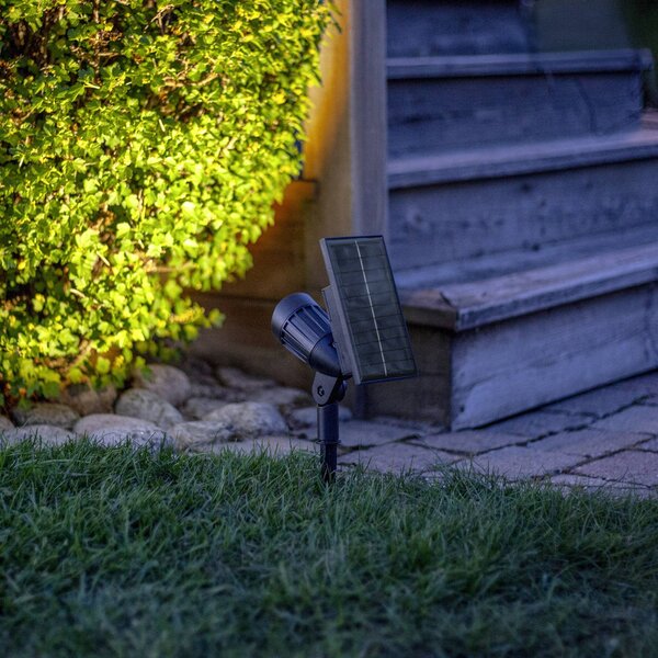 STAR TRADING Faretto solare a LED Powerspot 19 cm RGBW, 80 lm, nero, picchetto da terra, Nero, Plastica, Moderno, Lampade solari