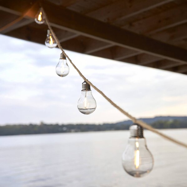 STAR TRADING Ghirlanda luminosa LED Jutta Outdoor, a 10 luci, 5 m, juta, IP44 Outdoor, Crema / Ambra, Tessuto / Stoffa / Seta