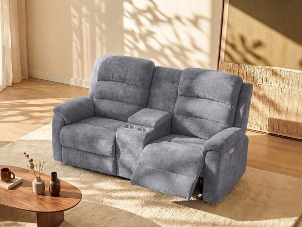 Divano relax elettrico 2 posti con ripiano in tessuto Grigio - NEVERS