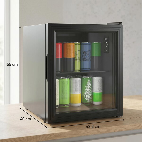 HOMCOM Mini Frigo da Ufficio 46L, 59 Lattine, Temperatura Regolabile 0-20℃ con Porta in Doppio Vetro Temperato, Nero | Aosom Italy