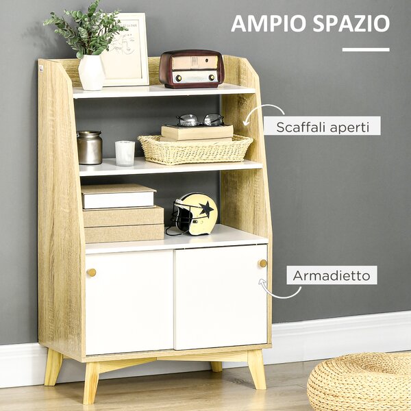 HOMCOM Mobile da Salotto Multifunzione, Scaffale Aperto a 2 Livelli, Armadietto 2 Ante, in Legno di Pino, 58x30x93cm | Aosom Italy