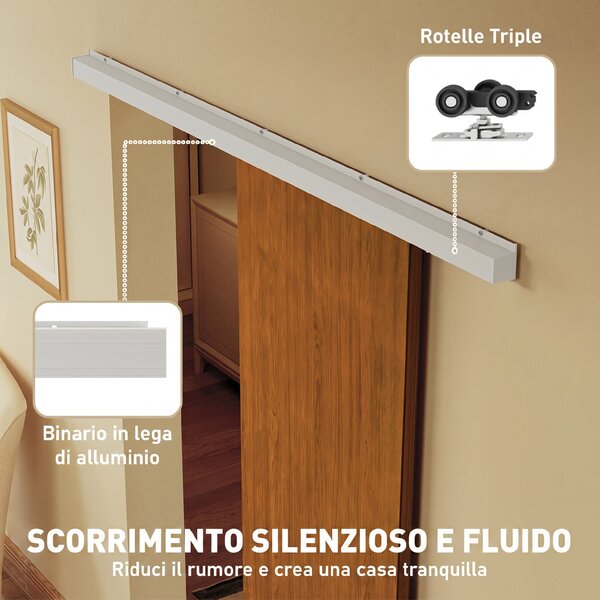 HOMCOM Porta Scorrevole 75x210cm, Armadio Kit Montaggio, Binario, Effetto Legno Marrone | Aosom Italy