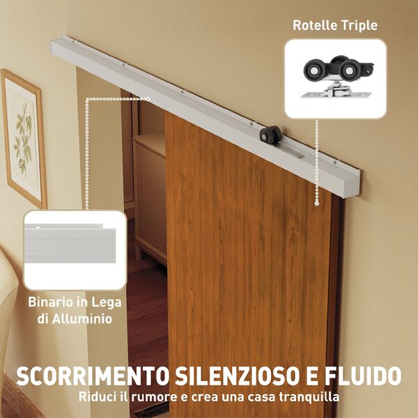 HOMCOM Porta Scorrevole 90x210 cm, Armadi Kit Montaggio, Binario, Effetto Legno Marrone | Aosom Italy