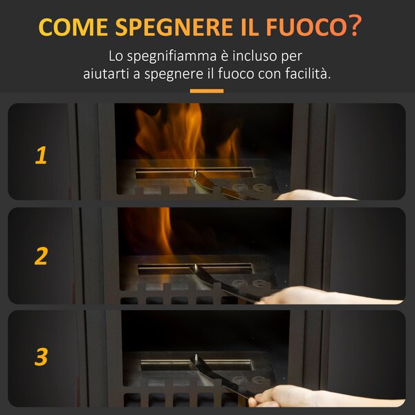 HOMCOM Camino Bioetanolo autoportante a bioetanolo con Serbatoio da 1.5L e 25m², in Metallo da 3h di Combustione, 41x25x54 cm, Nero | Aosom Italy