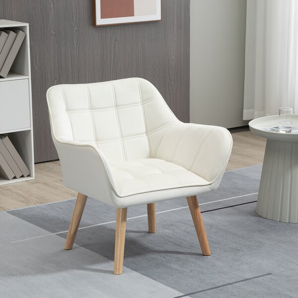 HOMCOM Poltrona Design Scandinava in Legno ed Effetto Velluto Crema, per Soggiorno o Ufficio, 68.5x61x72.5 cm|Aosom