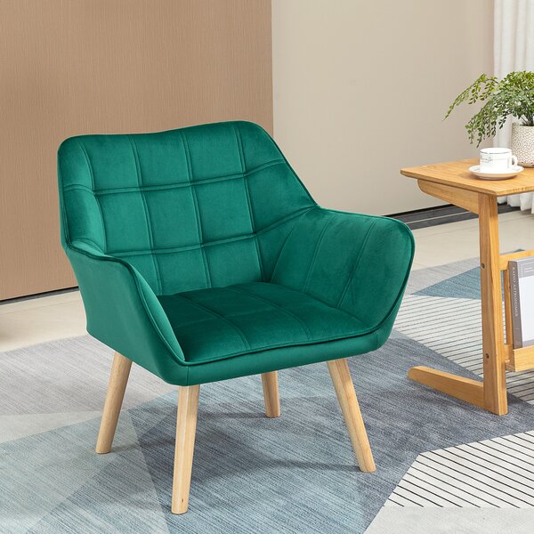 HOMCOM Poltroncina Stile Nordico in Legno ed Effetto Velluto Verde per Soggiorno o Ufficio, 64x62x72.5 cm|Aosom