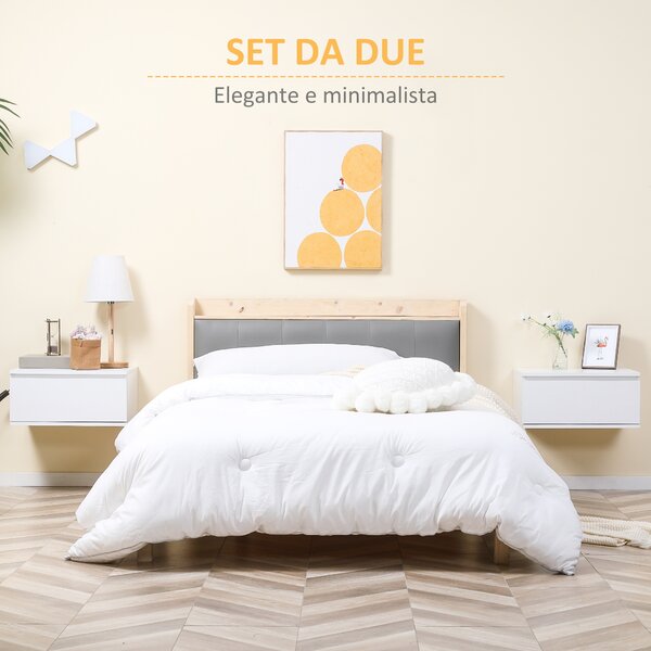 HOMCOM Set 2 Comodini Sospesi Salvaspazio con Cassetto in Legno e MDF, Comodini Sospesi Camera da Letto, 49x38x23 cm, Bianco | Aosom Italy