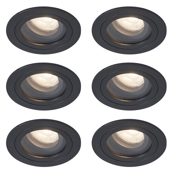 Set di 6 faretti da incasso moderni neri orientabili e inclinabili IP44 - Chuck