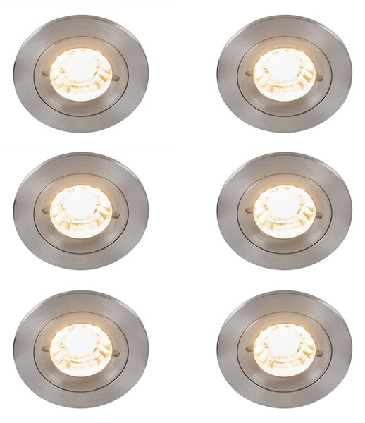 Set di 6 faretti da incasso moderni in acciaio rotondi IP44 - Xena
