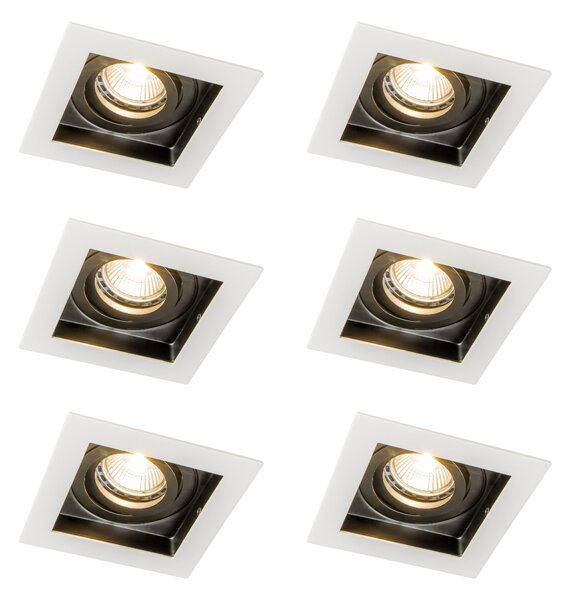 Set di 6 faretti da incasso moderni bianchi con nero regolabili - Carree