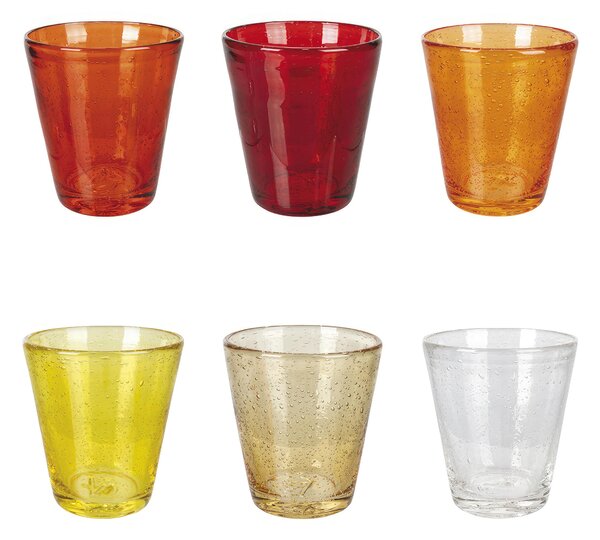 Bicchieri ACQUA set 6 in Vetro Multicolor In Pasta di Vetro CANCUN SUNSET Decoro finemente lavorato , diametro 8 x h 10 cm 330 Ml