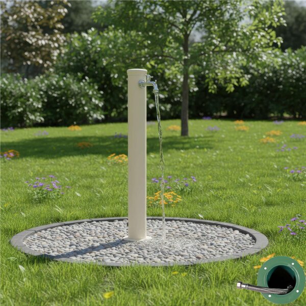 Fontana da Giardino con Rubinetto Forma Rotonda Dimensioni 30x16xh 101 cm - peso 2,5 kg con tubo rubinetto, Colore Avorio