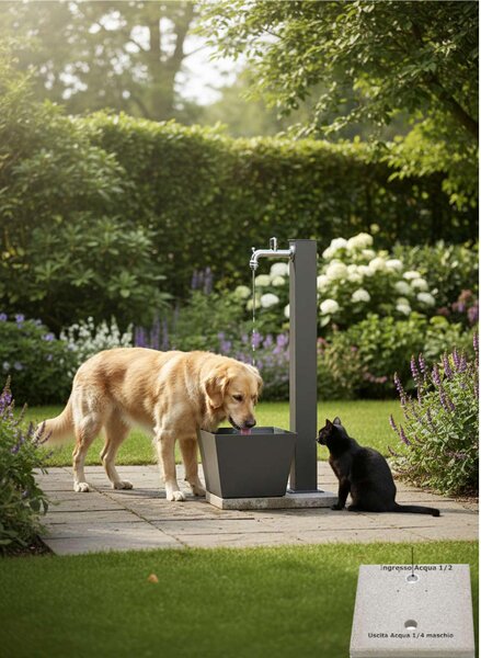 Fontana da Giardino con Rubinetto E vasca Rettangolare Dimensioni 40x40x h 91 - peso 14.3 kg con tubo rubinetto, Colore Antracite