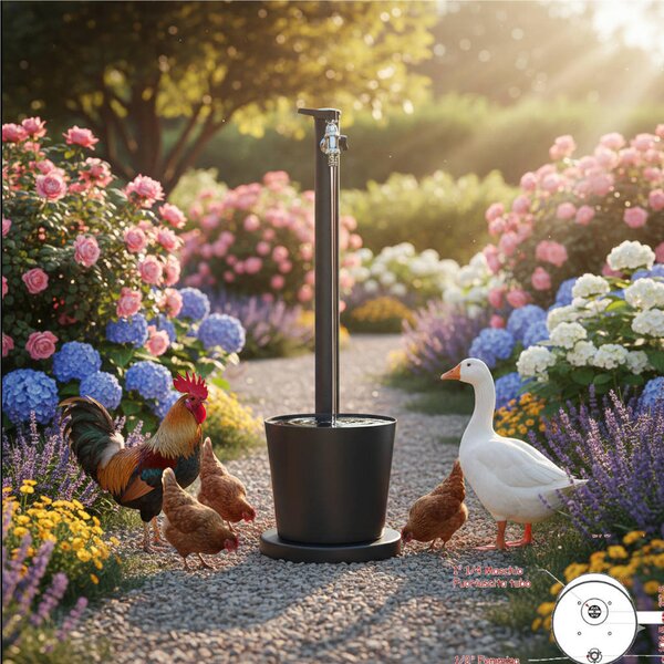Fontana da Giardino con Rubinetto e vasca Rotonda Dimensioni 30x30x h 88,5 cm - peso 6,5kg con tubo rubinetto, Colore Antracite